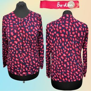 Boden Pink & Blue Wool Leopard Print Button Up Cardigan US Sz 14